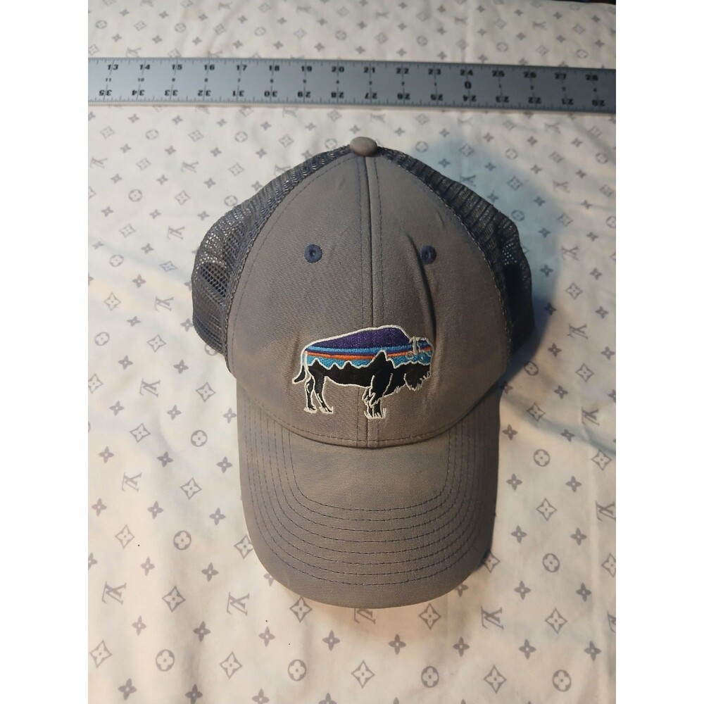 Patagonia Hat Cap Snap Back Mens One Size Gray Bison Logo Trucker Mesh Fitz Roy